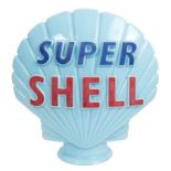 1950s Shell Super blue moulded glass petrol pump top of conventional shell form,