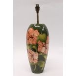 Large 1960s Moorcroft Hibiscus pattern table lamp - impressed mark to base,