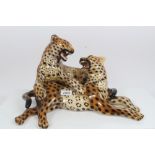 Impressive 20th century Italian ceramic figure group - pair of leopards,