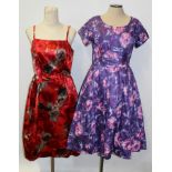 Ladies' vintage red and black rose pattern cocktail dress by Melbray,