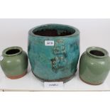 Group - to include four antique Chinese green glazed pottery cricket pots,