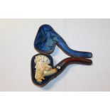 Large 19th century meerschaum pipe carved in the form of the head of Bacchus with grapevine