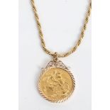 Victorian gold Full Sovereign - 1891, in pendant mount,