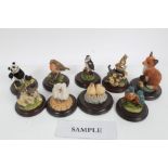 Selection of small Country Artists sculptures - including duck, owls, panda, fox, meerkats, etc,