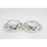 Two 18th century Worcester porcelain tea bowls and saucers painted in underglazed blue in the