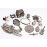 Group of silver and white metal items - including Oriental model of a sleigh carriage being pulled