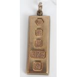 Gold (9ct) ingot pendant CONDITION REPORT Weight 30 grams.