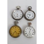 Two silver pocket watches and two others (4)