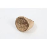 Gold George V Half Sovereign - 1915, in ring mount CONDITION REPORT Ring stamped 9ct.