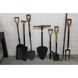 Antique farm implements - comprising spades, forks, dibbers,