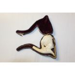 Large 19th century meerschaum pipe carved with a Turkish lady in turban headdress,