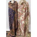Two vintage shawls - both wool with printed paisley pattern and fringing,