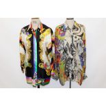 Versace sport silk shirt with vintage car and baroque foliate design, size 38,
