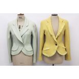 Two Christian Dior Boutique short wool jackets - the pastel green with cream silk lining with