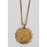 Gold George V Sovereign - 1911, in gold pendant mount,