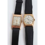 1930s gentlemen's gold (9ct) Paramount wristwatch in tank-shaped case and another gold (9ct)