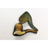 Late 19th century meerschaum pipe carved with the head of a bearded Spanish Conquistador wearing
