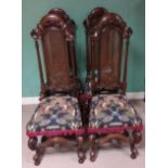 Unusual Set of 4 High Back Upholstered Walnut Dining Room Chairs