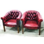 Pair of Leather Deep Buttoned Tub Chairs