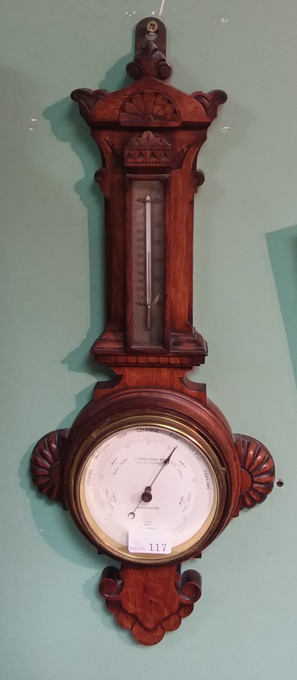 Vict Carved Oak Aneroid Barometer