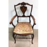 Edw Period Inlaid Mahogany Armchair