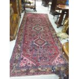 Stunning Persian Rug Runner with Pink & Navy Border,