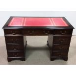 Mahogany Twin Pedestal Leather Top Desk Dimensions: 123cm W, 60 cm D,