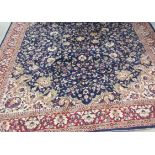 Large Wool Rug with Red & Navy Border,