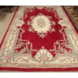 Chinese Wool Rug Burgundy Border Large Central Medallion Dim: 270cm x 180cm