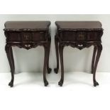 Pair of Carved Oak Cabriole Leg Side Tables