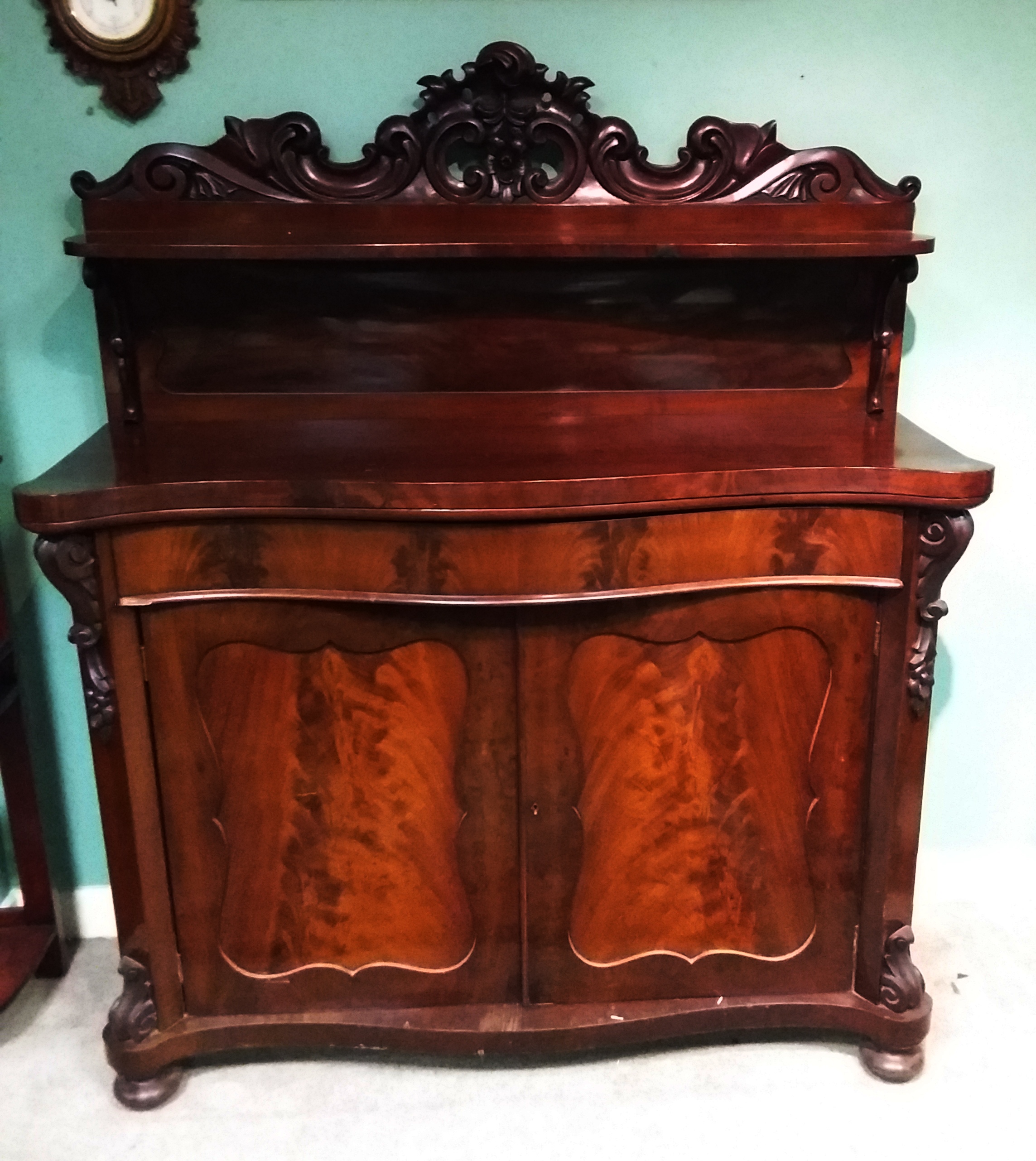 Vict Period Flame Mahogany Serpentine 2 Door Chiffonier