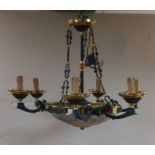 Most Unusual 6 Arm Brass & Cast Chandelier