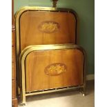 Unusual Pair of French Inlaid Mahogany & Brass Single Beds,