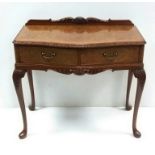 Edw Style Burr Walnut Serpentine 2 Drawer Console Table