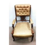 Quality Late Vict Inlaid Rosewood Armchair