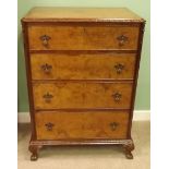 Excellent Quality Burr Walnut 4 Drawer Tallboy on Ball & Claw Feet