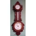 Vict Carved Oak Combination Aneroid Barometer