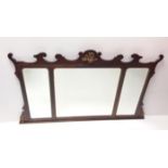 Stunning Quality Vict Mahogany & Gilded 3 Sectional Overmantle Mirror
