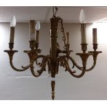 French Gilt Brass 6 Arm Chandelier