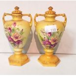 Pair of Vict Hand Painted Urns with Lids