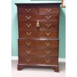 Late George III (Circa 1780) Mahogany Chest on Chest. with Graduating Drawers and Original Key.