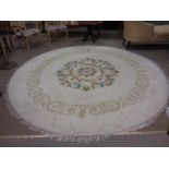 Large Circular Indian Wool Rug, Cream & Beige Border.