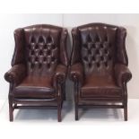 Pair of Stunning Brown Leather Deep Buttoned Library Chairs