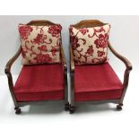 Quality Pair of Edw Walnut Newly Upholstered Bergere Armchairs