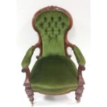 Vict Walnut Deep Buttoned Armchair