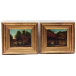 Quality Pair of Vict Gilt Framed Oil on Canvas Farmyard Scenes