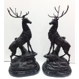 Pair of Impressive Stags on Marble Base