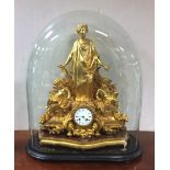 Most Impressive Vict Gilt Mantle Clock Under Glass Dome