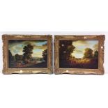 Pair of Vict Gilt Framed Oil on Boards