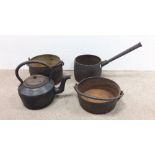 Cast Iron Kettle & 3 Pots